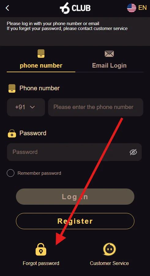 An image of login page with a red arrow pointing towards the Forgot password option.